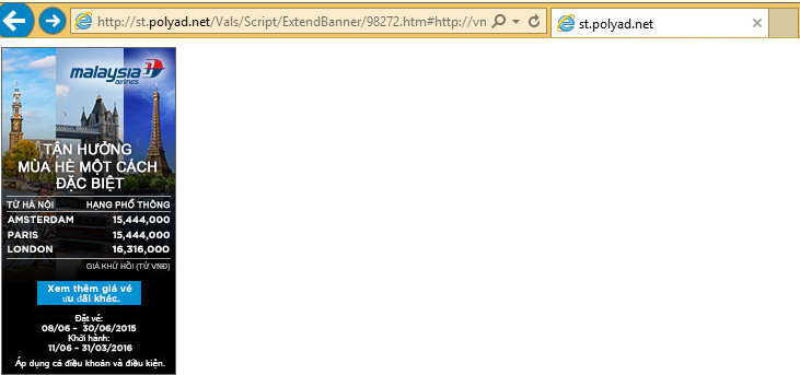 An example of a Vietnamese-targeted campaign redirecting a non-targeted individual using IE to an advertisement.