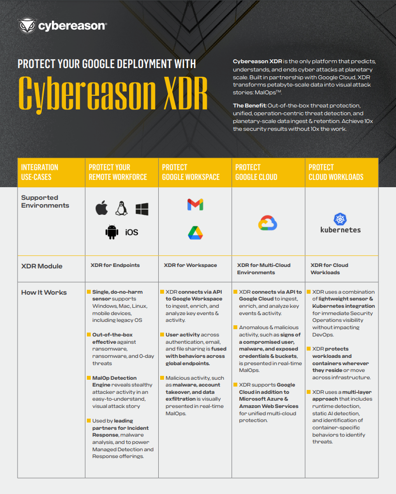 Protect Your Google Deployment with Cybereason XDR | Datasheet